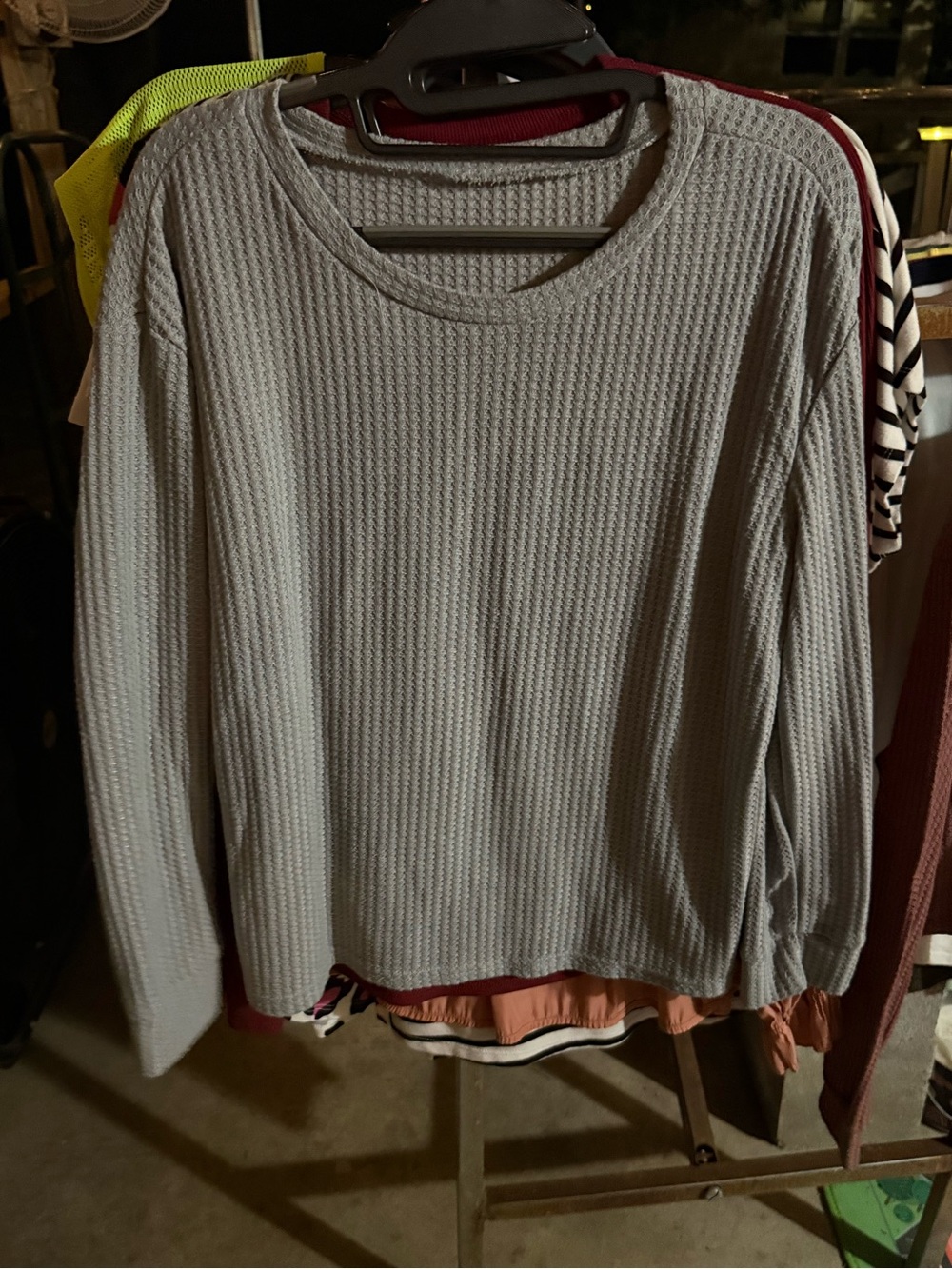 Women's Light Gray Waffle Crew Neck Sweater